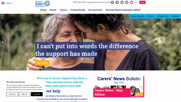 Screenshot of the Carers' Support East Kent website