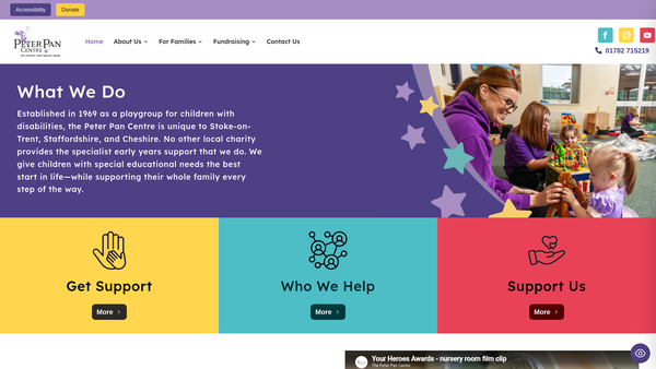 Screenshot of the The Peter Pan Centre website