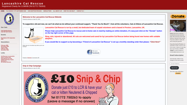Screenshot of the Lancashire Cat Rescue website