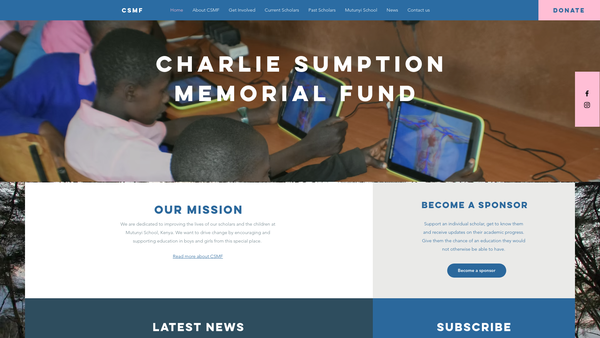Screenshot of the The Charlie Sumption Memorial Fund website