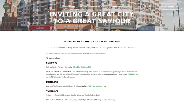 Screenshot of the Muswell Hill Baptist Church website