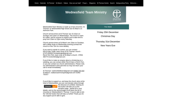 Screenshot of the The Parochial Church Council Of The Ecclesiastical Parish Of Wednesfield Team Ministry website