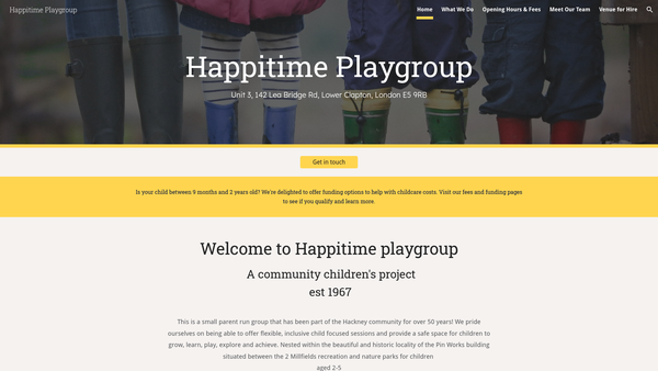 Screenshot of the Happitime Playgroup Ltd website