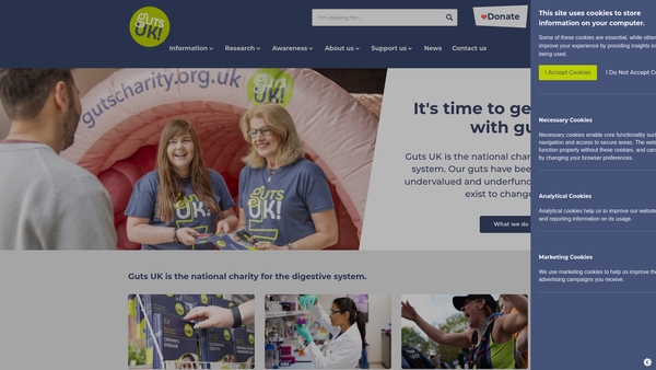 Screenshot of the Guts UK Charity website