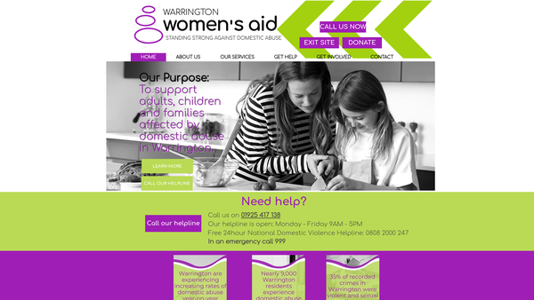 Screenshot of the Warrington Women's Aid website