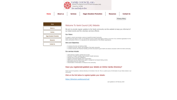 Screenshot of the Vanik Council (UK) website