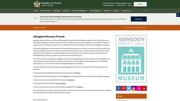 Screenshot of the Abingdon Museum Friends website