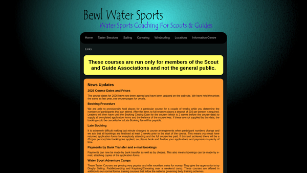 Screenshot of the Bewl Water Joint Scout And Guide Ad Hoc Committee website