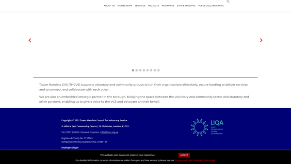 Screenshot of the Tower Hamlets Council For Voluntary Service website