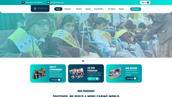 Screenshot of the Zobia Nazley Memorial Trust website