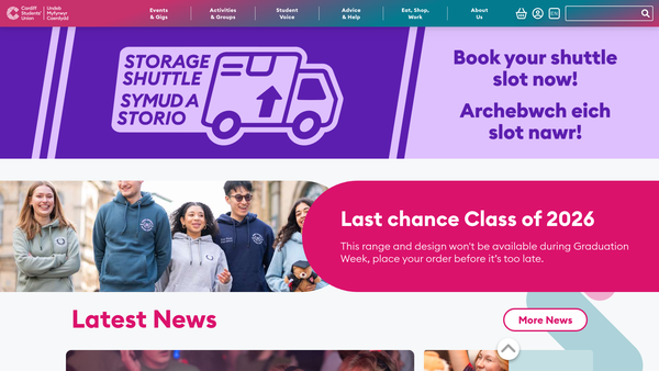 Screenshot of the Cardiff University Students' Union website