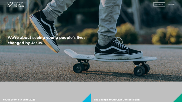 Screenshot of the Kingsbridge Youth For Christ website