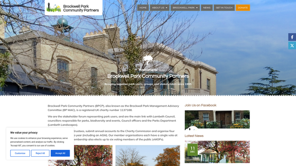 Screenshot of the Brockwell Park Management Advisory Committee website