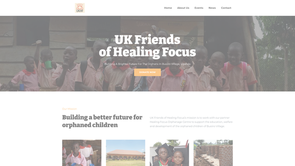 Screenshot of the UK Friends Of Healing Focus Orphanage Centre website