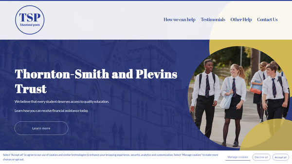 Screenshot of the Thornton-Smith And Plevins Trust website