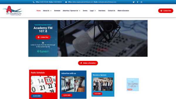 Screenshot of the Academy FM Thanet website