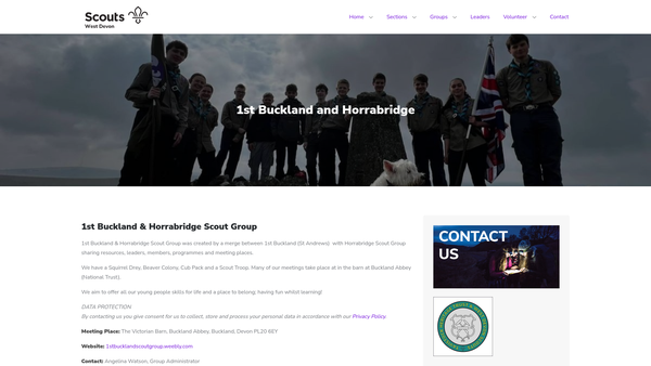 Screenshot of the 1st Buckland and Horrabridge Scout Group website