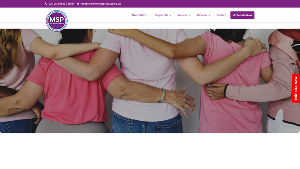Screenshot of the My Sister's Place website