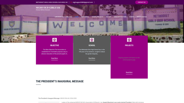 Screenshot of the Methodist Girls' High School Old Girls' Association (UK Branch) website