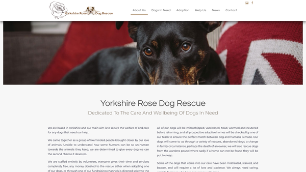 Screenshot of the Yorkshire Rose Dog Rescue website