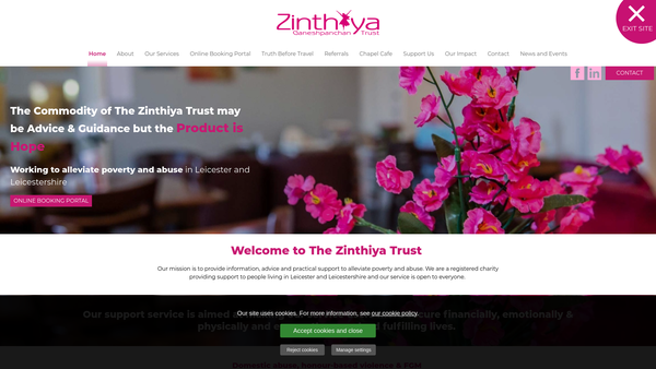 Screenshot of the Zinthiya Ganeshpanchan Trust website