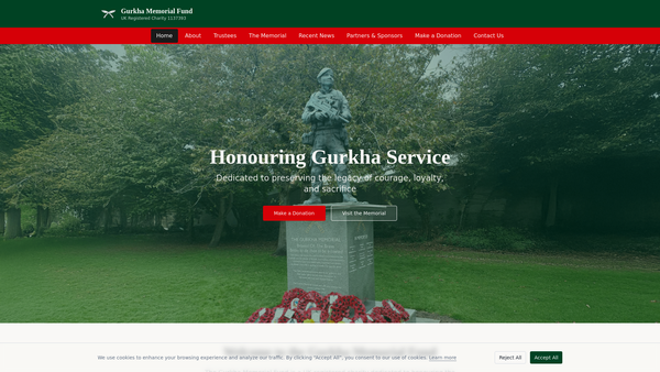 Screenshot of the The Gurkha Memorial Fund website