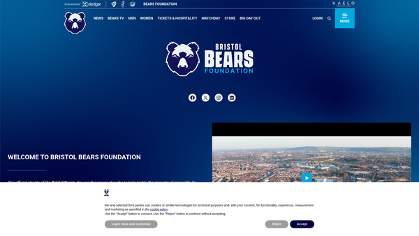 Screenshot of the Bristol Rugby Community Foundation website