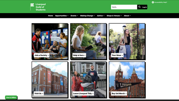 Screenshot of the Liverpool Guild Of Students website