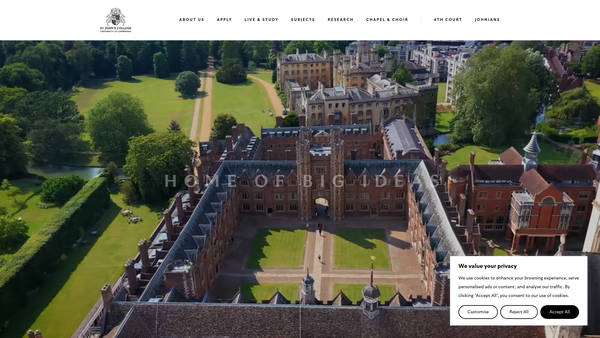 Screenshot of the St John's College Cambridge website