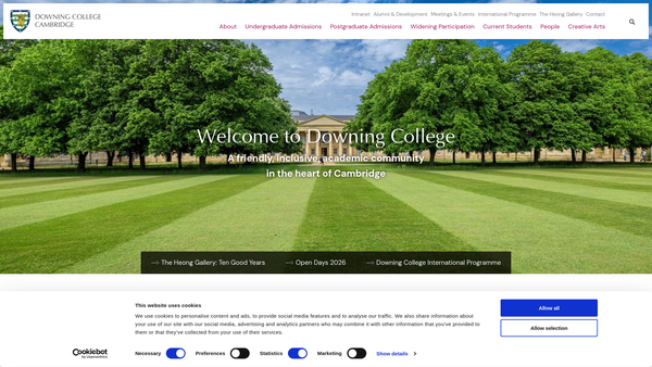 Screenshot of the Downing College In The University Of Cambridge website