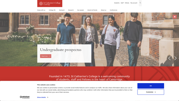 Screenshot of the The Master And Fellows Of The College Or Hall Of Saint Catharine The Virgin In The University Of Cambridge website