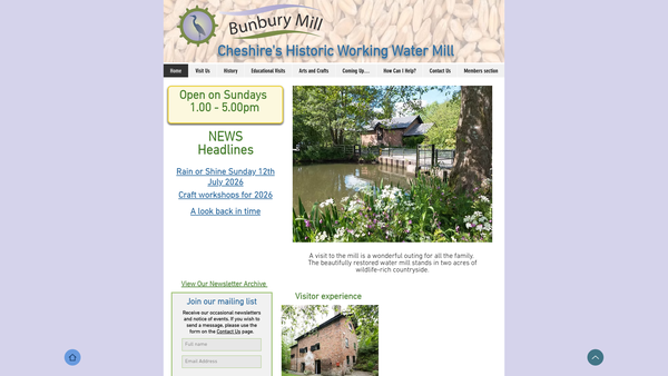 Screenshot of the Bunbury Watermill Trust website