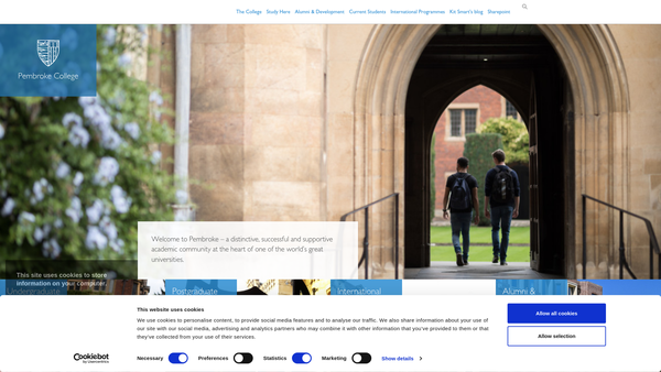 Screenshot of the The College Or Hall Of Valence Mary Commonly Pembroke College In The University Of Cambridge website