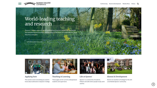 Screenshot of the The Queens' College Of Saint Margaret And Saint Bernard In The University Of Cambridge website