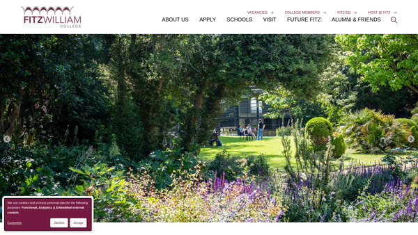 Screenshot of the Fitzwilliam College In The University Of Cambridge website