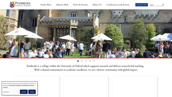 Screenshot of the Master Fellows And Scholars Of Pembroke College website