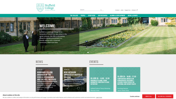 Screenshot of the Nuffield College In The University Of Oxford website