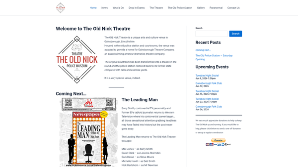 Screenshot of the Gainsborough Theatre Company website