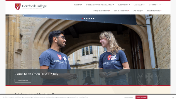 Screenshot of the Principal Fellows And Scholars Of Hertford College In The University Of Oxford website