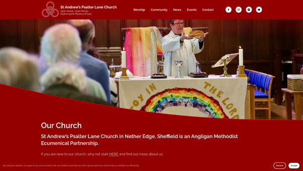 Screenshot of the The Ecumenical Church Council Of St Andrew's Psalter Lane Church, Sheffield website