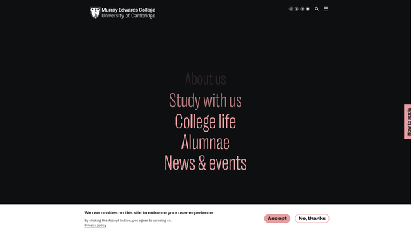 Screenshot of the The President And Fellows Of Murray Edwards College, Founded As New Hall, In The University Of Cambridge website