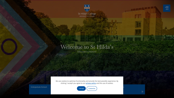 Screenshot of the St Hilda's College In The University Of Oxford website
