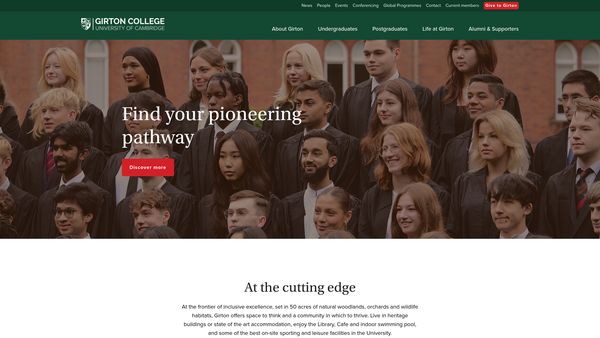 Screenshot of the Girton College website