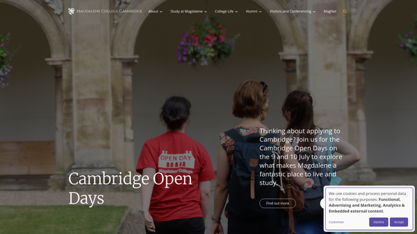 Screenshot of the The College Of St Mary Magdalene In The University Of Cambridge website