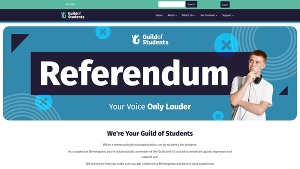 Screenshot of the University Of Birmingham Guild Of Students website