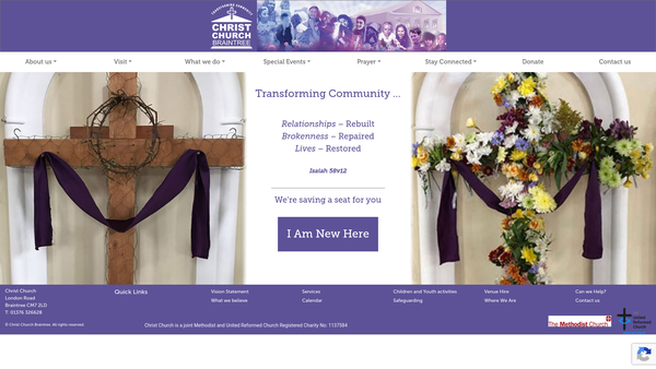 Screenshot of the Christ Church Braintree (Methodist/united Reformed Church) website
