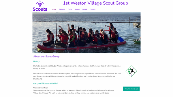Screenshot of the 1st Weston Village Scout Group website