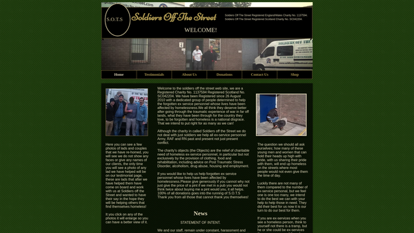 Screenshot of the Soldiers Off The Street website
