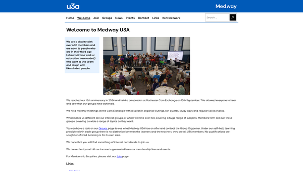 Screenshot of the Medway University Of The Third Age website