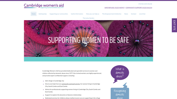 Screenshot of the Cambridge Women's Aid website